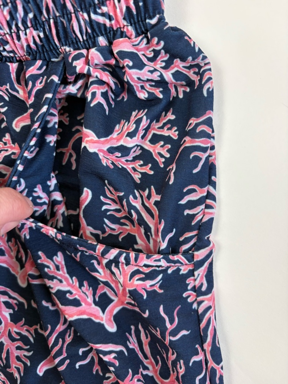 Simply Southern Navy Shorts w/ Pink Coral Print & Pink Tassels Large/XL Preppy - Picture 3 of 8